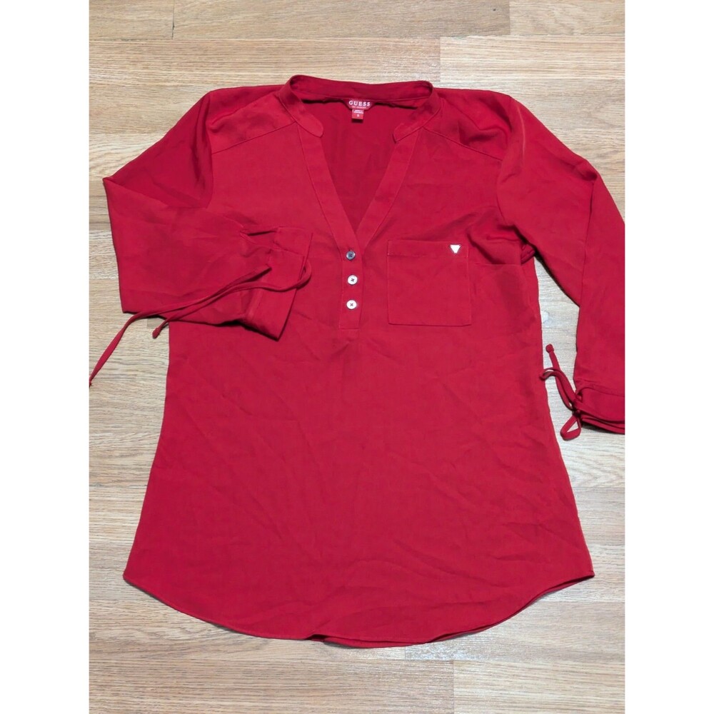Guess Los Angeles Women's Long Sleeve Lightweight Blouse, Red,‎ Small